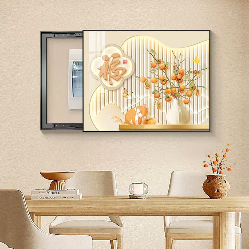 Persimmon Ruyi meter box decorative painting cream wind free punching distribution box multimedia switch box mural