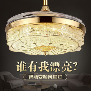 Accessible luxury invisible restaurant fan lamp ceiling fan lamp all-in-one luxury restaurant living room bedroom electric fan chandelier silent