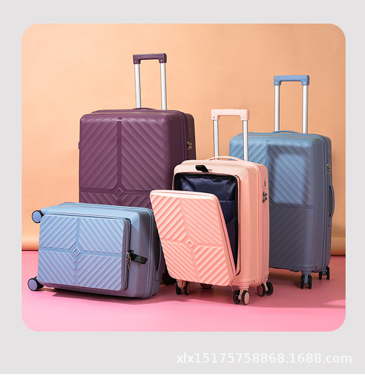 PP zipper box  set three sets of four trolley case sinking handle sinking lock color scheme explosion-proof rag factory wholesale