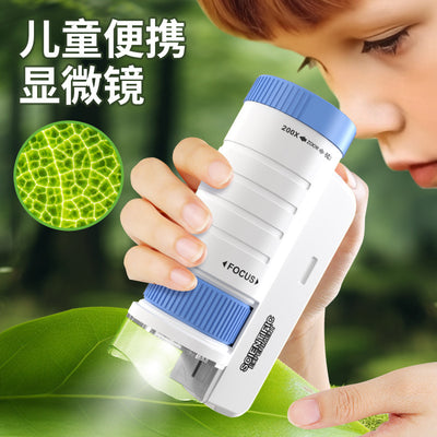 Kids' portable handheld microscope toy with stand - high-definition outdoor science experiment equipment for elementary and middle school students