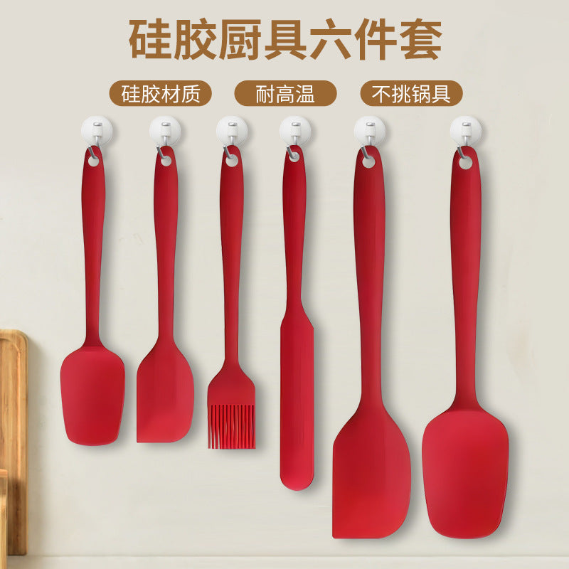Cross-border baking tools 6-piece set, kitchen silicone T-shovel household integrated silicone scraper silicone barbecue oil brush