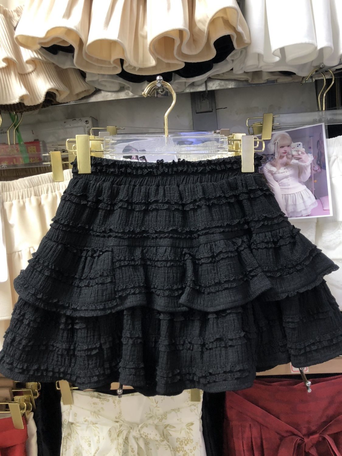 2025 summer large size fat mm ballet fluffy short skirt women's high waist design sense lace lace cake skirt