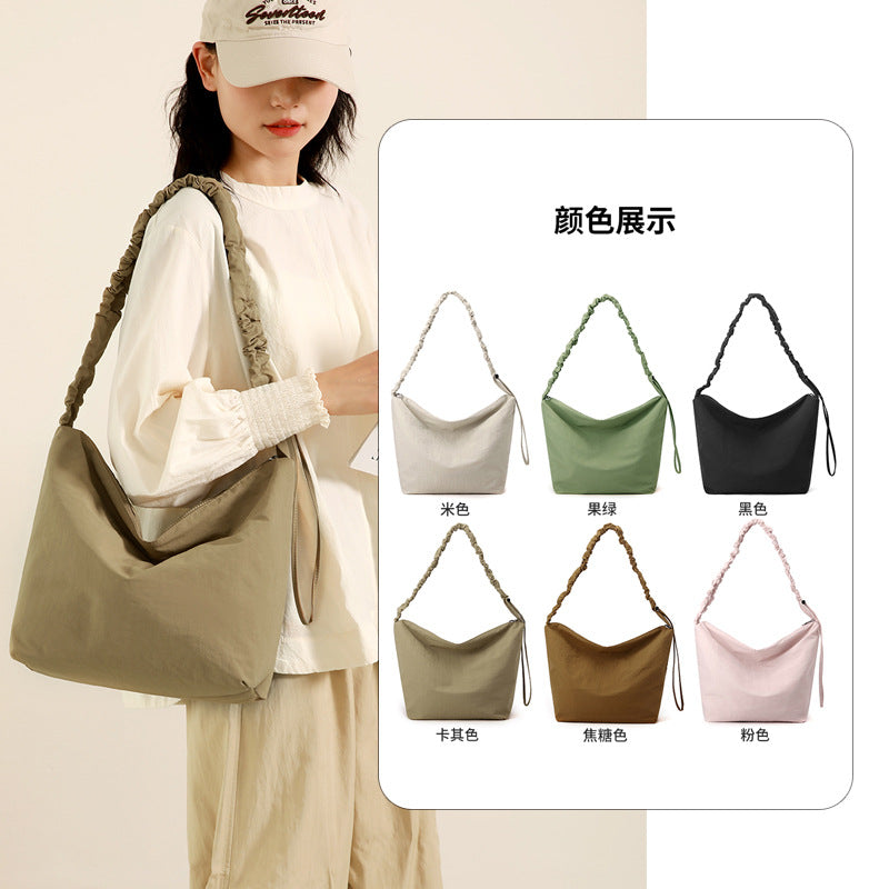 Cloud pleated drawstring shoulder strap bucket bag female solid color simple lazy wind shoulder bag slack niche messenger bag