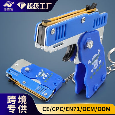 exclusive metal folding rubber band gun, rubber band shooting boy gift pendant, children's toy gun model