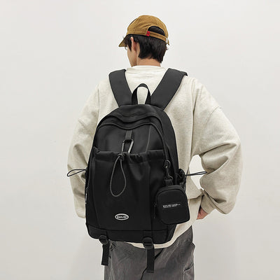 Trendy high-street water-resistant lightweight backpack - 26l large capacity student schoolbag, durable with free headphone pouch