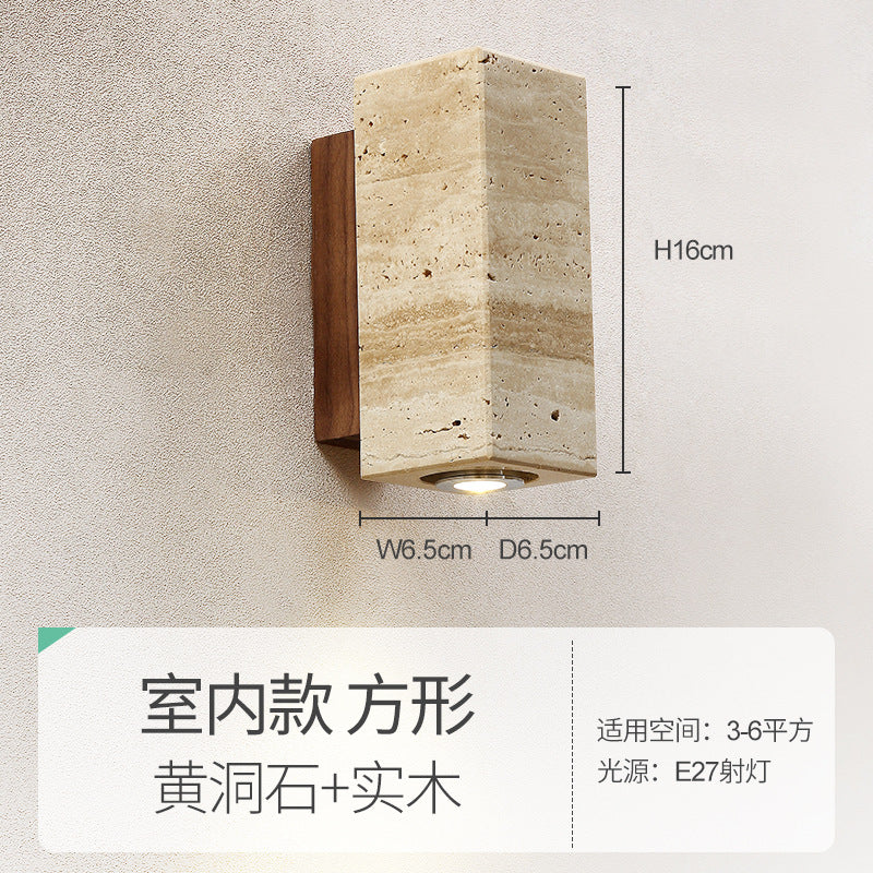 Yellow travertine wall lamp Japanese-style wabi-sabi wind bedroom bedside B & B antique TV background wall bedside aisle corridor