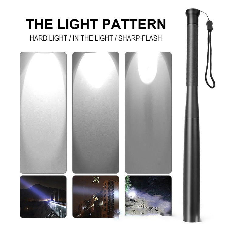 Manufacturer direct batch strong light flashlight baseball bat self-defense security patrol LED aluminum alloy flashlight