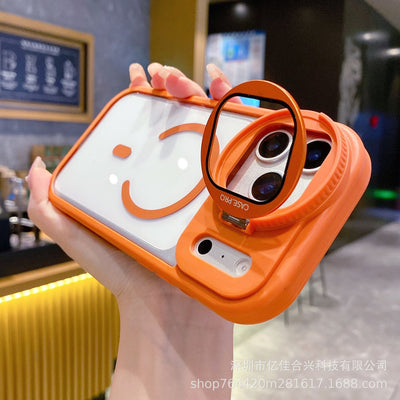 Suitable for iphone 17 magnetic phone case, new little monster hardware frame, glass lens cover, stand, apple 15