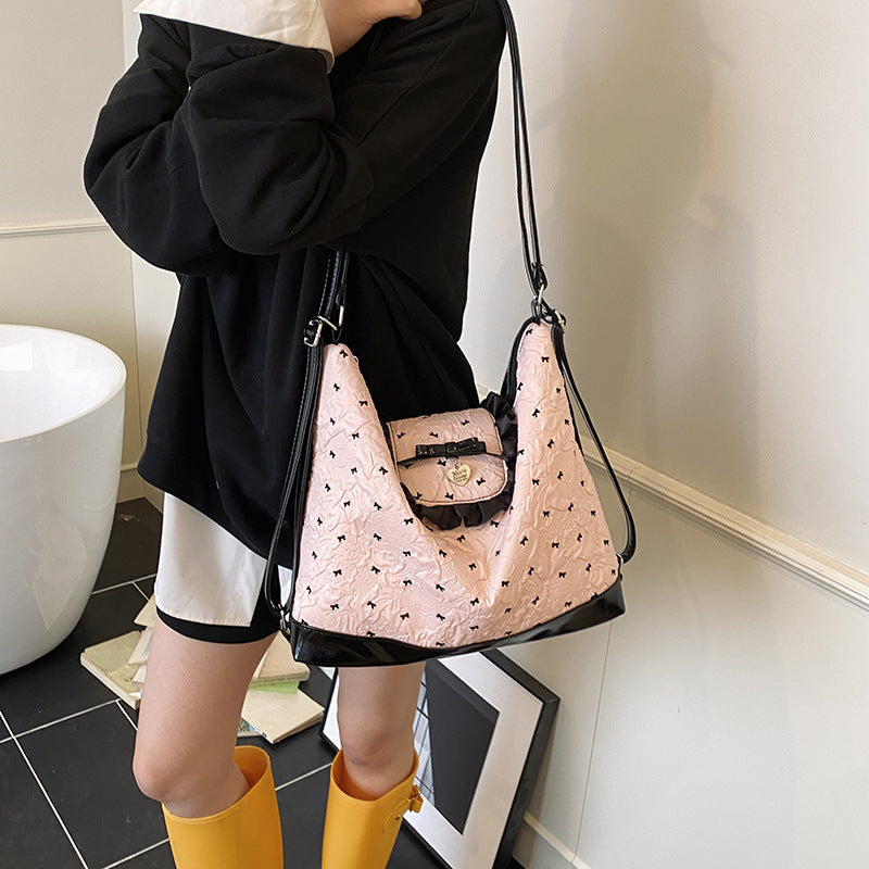 Bow Lazy Large Capacity Shoulder Bag Women's 2025 New Crossbody Bag Fashion Commuter Student Backpack