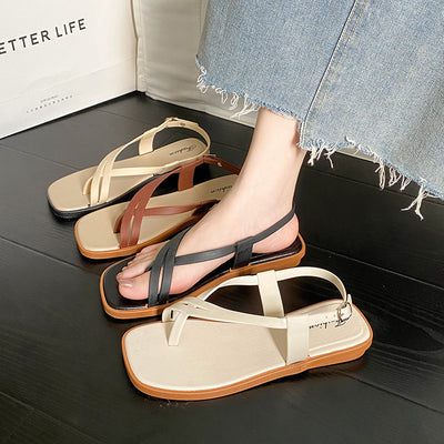 2025 new women's thong sandals - summer outdoor wear, trendy instagram-style flat roman sandals, one-strap flip-flops