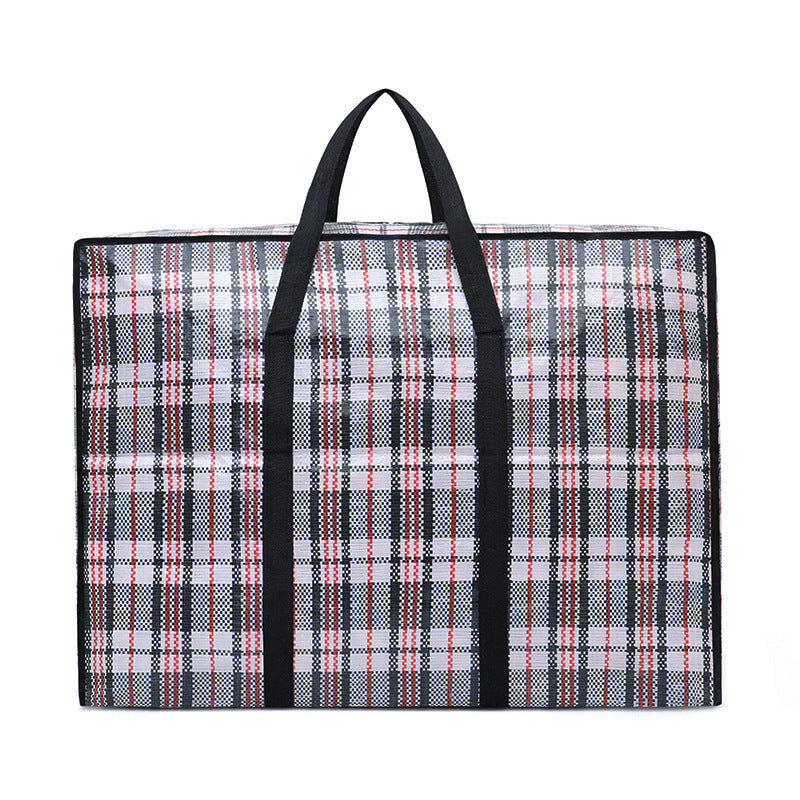 Red and blue grid pp woven bag school season quilt storage bag luggage moving bag hand-held thickened packing bag