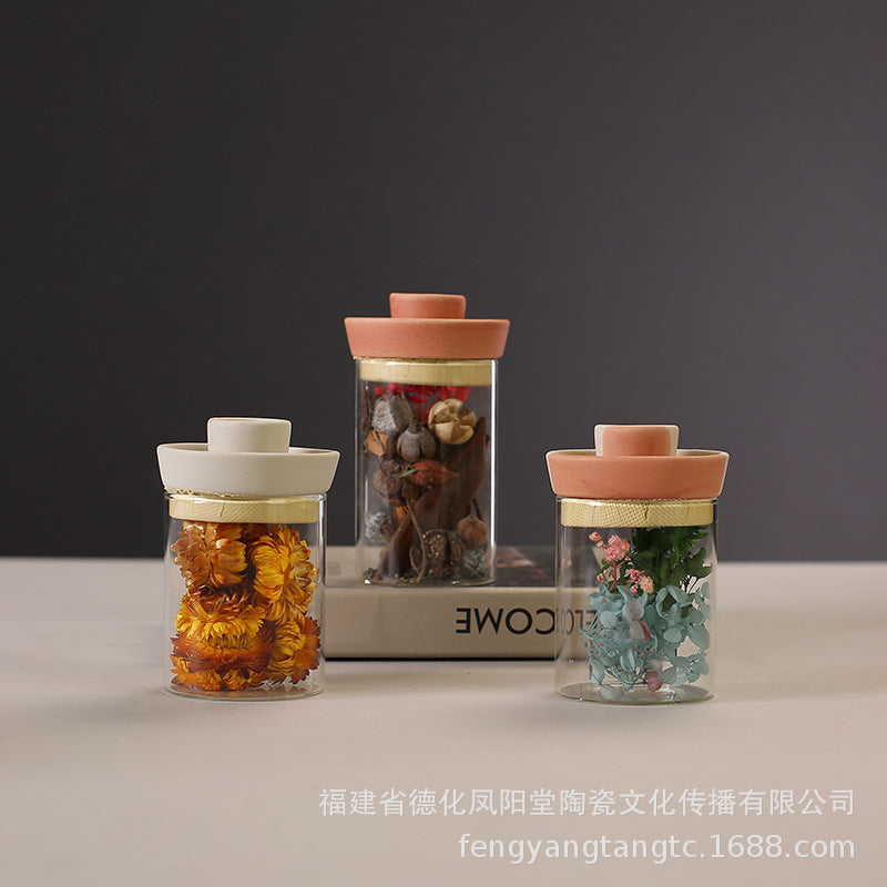 陶瓷烛台北欧IN风简约桌面摆件玻璃储蓄罐烛光晚餐干花密封罐装饰