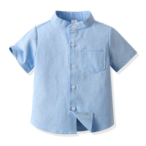 Source factory children's clothing kids candy color shirt personalized boys shirt medium large children stand collar boys shirtlong sleeves