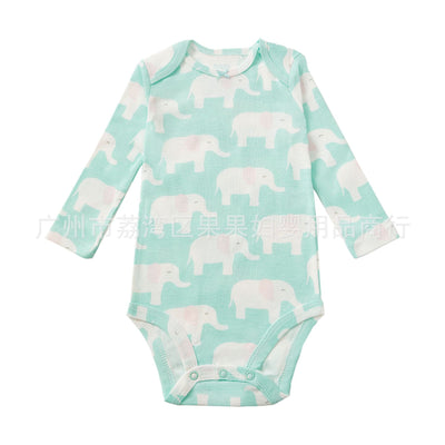 Export children's clothing baby bag butt shirt long sleeves animal printingpure cotton newborn baby one-piece triangle khaki romper
