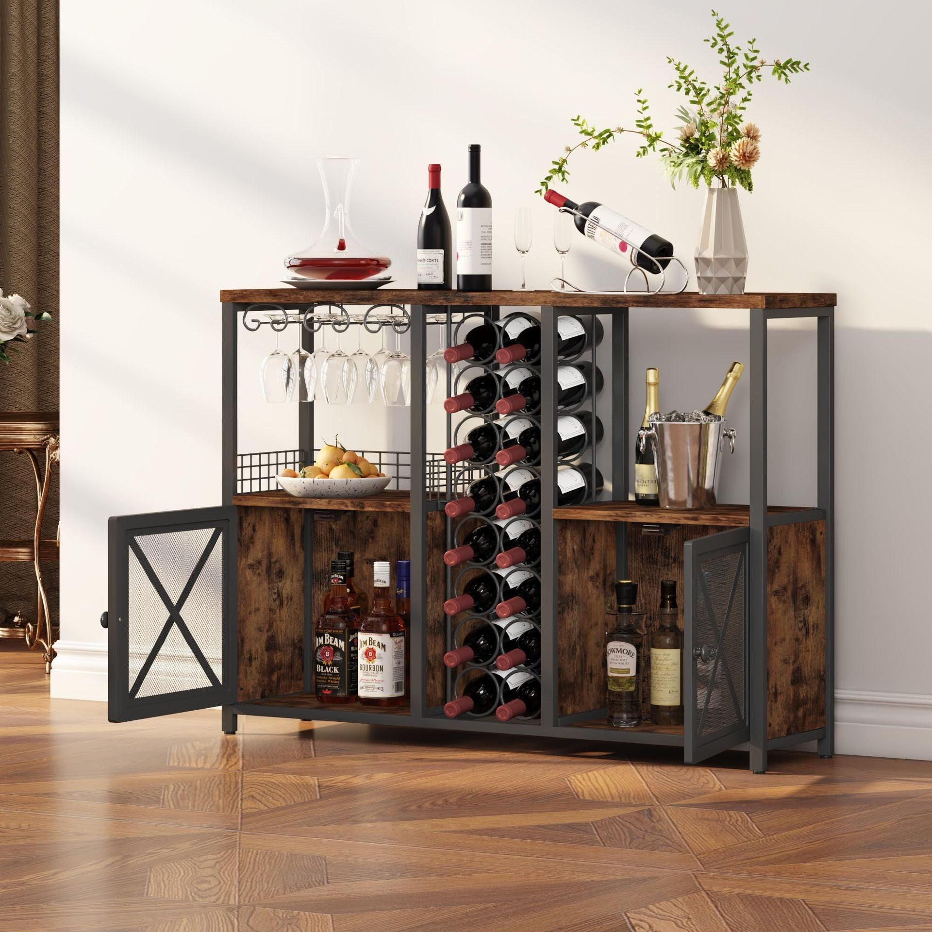 Amazon cross-border restaurant wine cabinet wrought iron partition wine rack floor-to-ceiling wine display rack red wine glass display rack