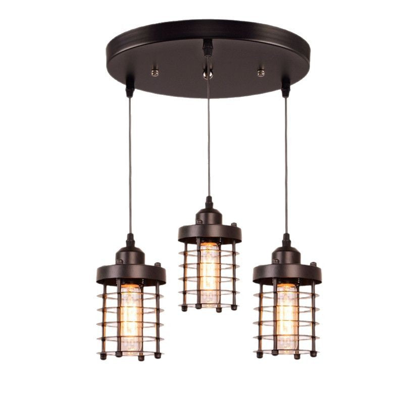 American industrial wind chandelier loft restaurant coffee shop retro wrought iron cage bar counter aisle entrance lighting indoor