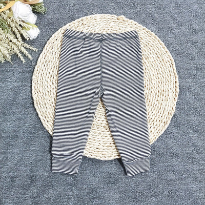 Kids' pinstripe stretch leggings - spring/autumn style, unisex, pure cotton, high-waisted thermal pants, baby's versatile slim-fit trousers