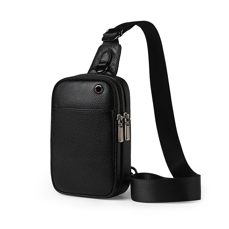 New breast bag, men's messenger bag, leather shoulder bag, bag, commuting simple and fashionable men's chest bag, mobile phone bag.