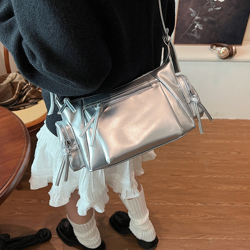 Cross-border retro old armpit bag Spice girl shoulder messenger bag washed soft leather multi-zipper dual-purpose bag function