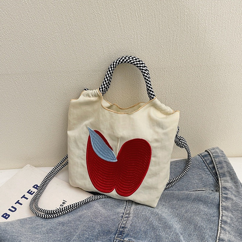2025 new environmentally friendly shopping bag embroidered nylon bag mini mini tote bag crossbody female apple