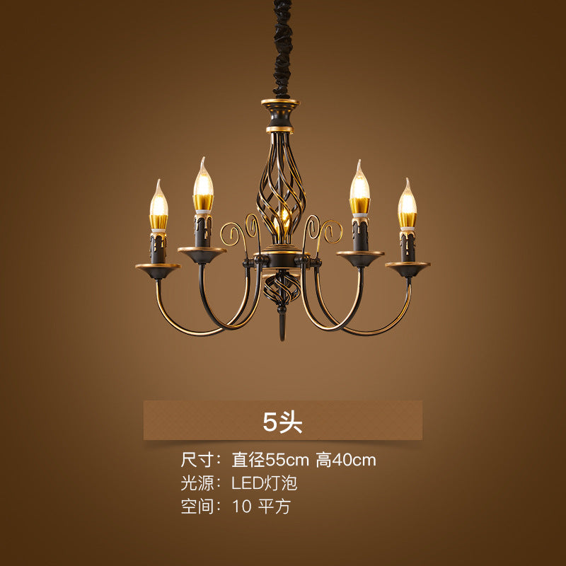 American restaurant chandelier simple modern bedroom study cafe personalized pastoral country retro wrought iron candle lamp