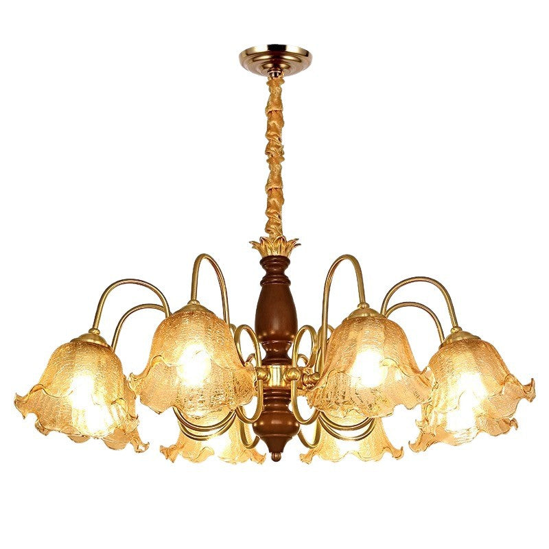 Medieval living room chandelier American retro dining room glass lighting light luxury walnut color master bedroom flower lighting