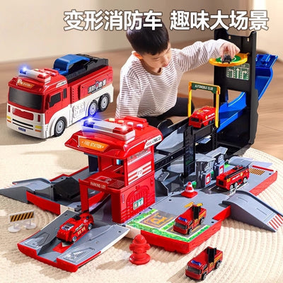 New transforming police & fire truck toy - large size police car for boys - kids' construction vehicle with track model set