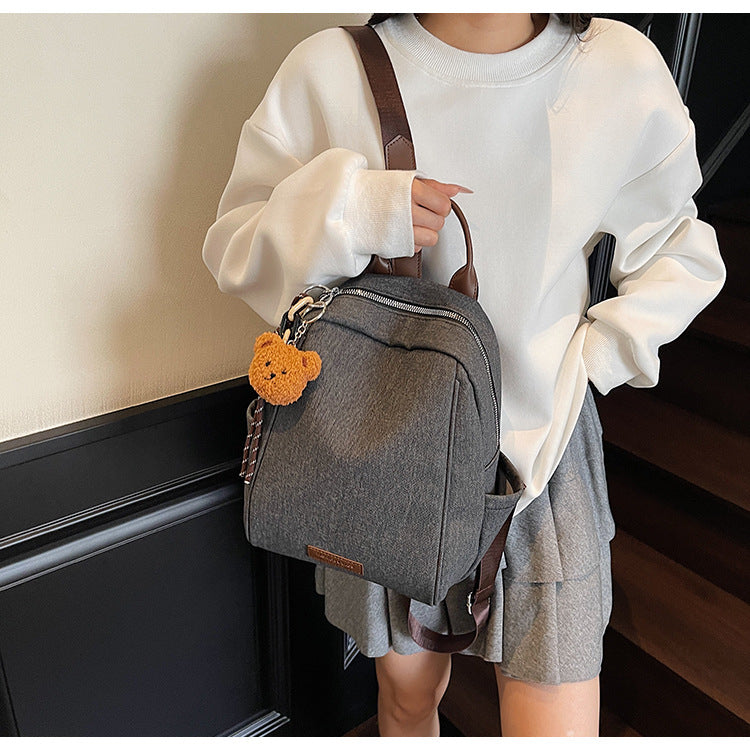 Cross-border contrasting color girls backpack 2025 new large-capacity commuting class simple shoulder bag backpack