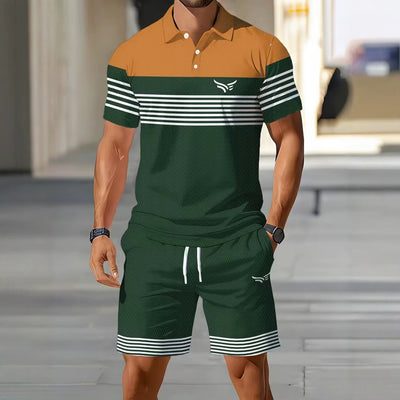 hot-selling men's polo shirt set, new summer two-piece casual short-sleeve and shorts set, dropshipping available