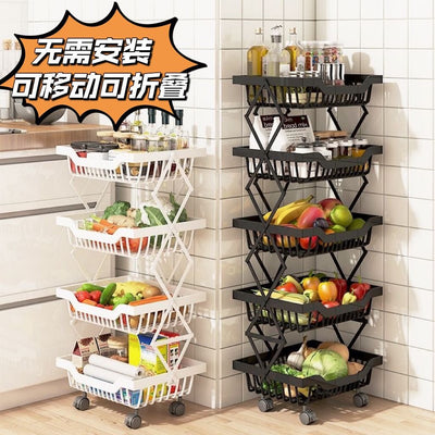 Kitchen foldable vegetable storage rack multi-layer floor-standing fruit storage rack for home free installation vegetable basket storage basket