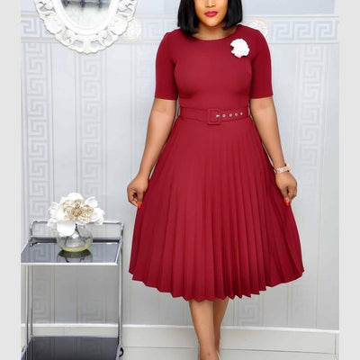 Ready-to-ship african plus-size women's dresses, perfect for , , and other us/european marketplaces. solid color, round neck, high-waisted, short-sleeved, pleated, cross-border dresses