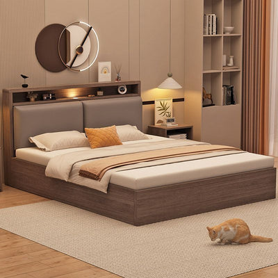 Solid wood bed modern casualdouble bed for home soft back box storage bed rental room single bedroom wooden bed frame