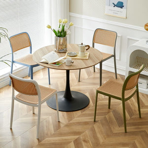 Nordic dining chair, rattan-effect plastic chair, outdoor & home use, stackable, trendy backrest chair, casual computer desk chair