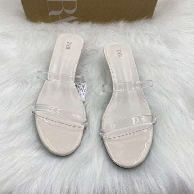 Za's 2025 autumn collection: fashionable clear glass glue transparent two-strap square-toe crystal high heels