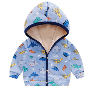 Autumn/winter kids' hoodies: boys' fleece-lined thickened jackets, baby cardigans, cartoon outerwear, girls' hooded warm clothes