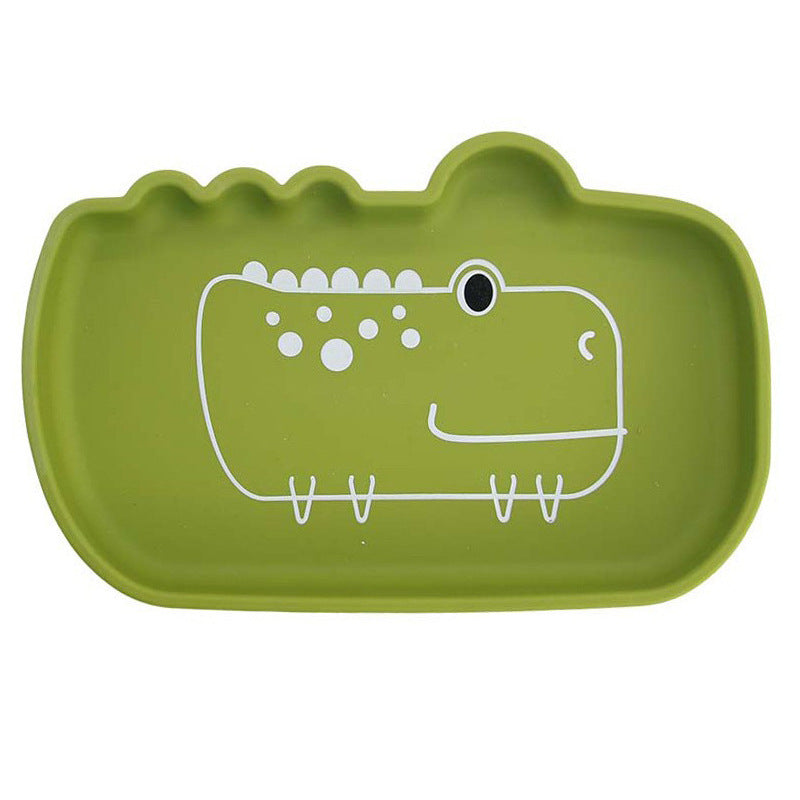 Cross-border children's silicone dinner plate baby partition plate complementary food bowl suction cup anti-drop animal shape silicone tableware