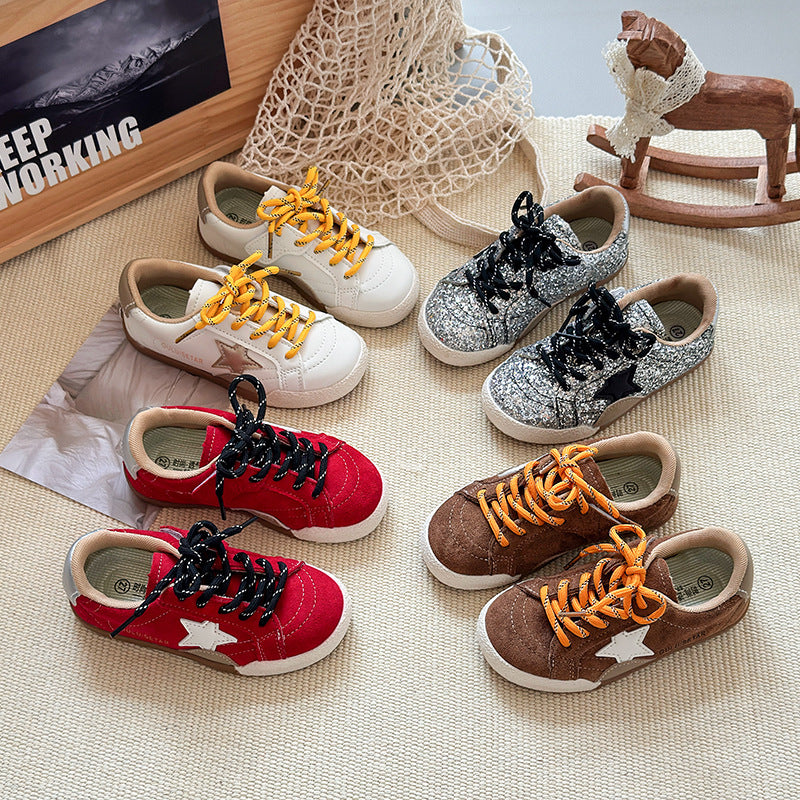 ins children's star board shoes 2025 spring and autumn new Korean version girls retro sports shoes boys flat baseplate shoes