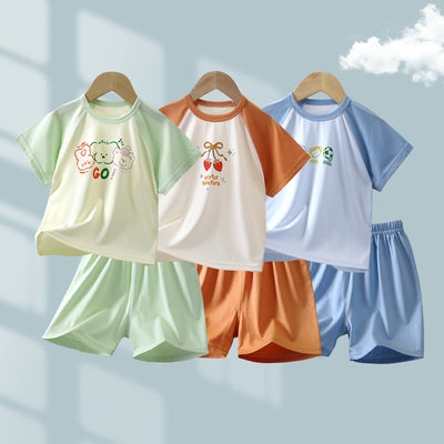 Yishimei summer new arrivalkids men's and women's small and medium-sized children's category a boneless tencel lyocell short-sleeved home clothes set