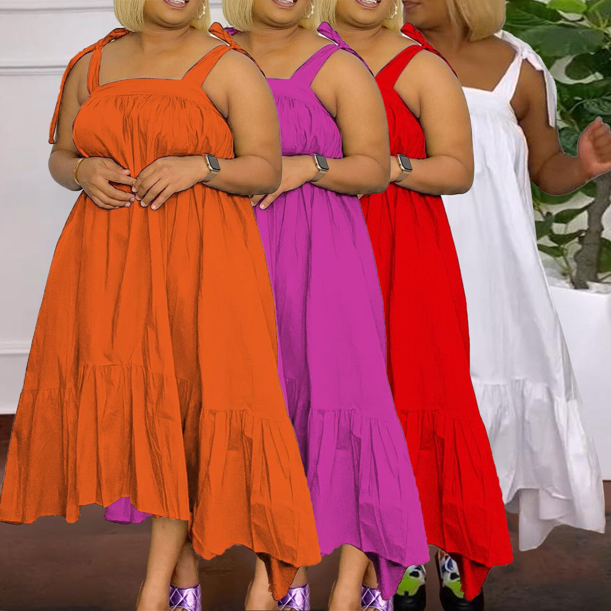 SRS10420 European and American, sexy large size solid color suspender dress