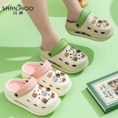 2025 new women's wedge platform clogs - summer outdoor wear, thick sole, two-wear style, chunky heel, non-slip beach sandals & slippers