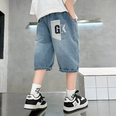 Boys' denim shorts - lightweight summer style, korean casual cropped shorts for older boys and kids - trendy summer jeans