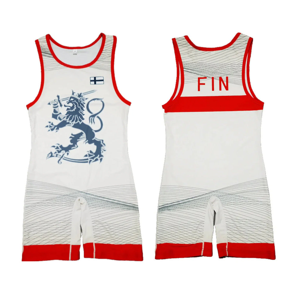 Sublimation full body print men's one-piece wrestling suit custom match weightlifting suit men's and women's free wrestling one-piece vest