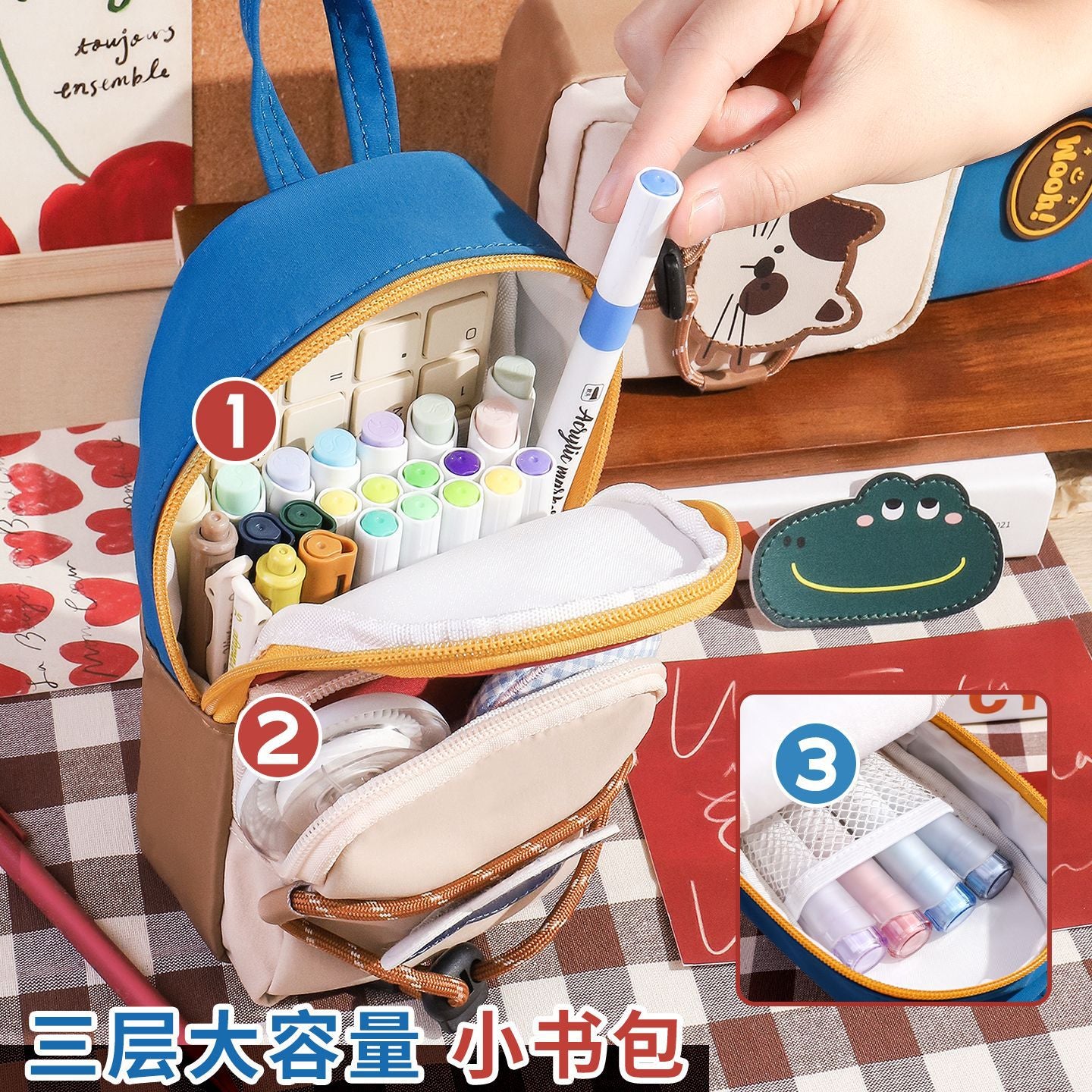 New simple retro style stationery bag for primary school students, boys and girls, niche non-collision stationery bag, schoolbag, vertical pencil bag