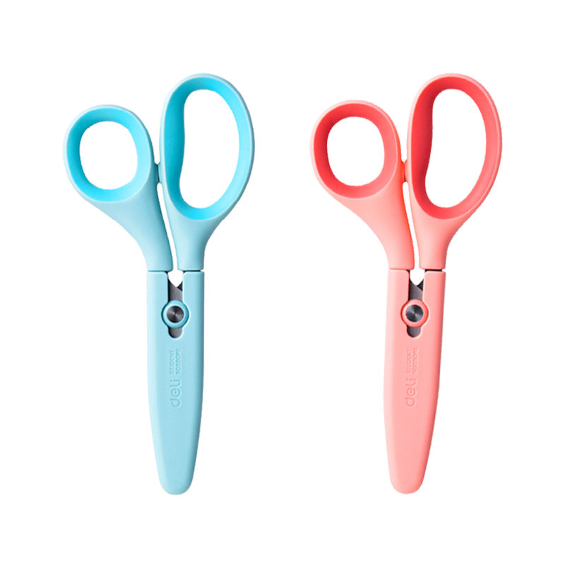 Deli 6074 child safety scissors student scissors with sheath curved cutting edge paper DIY handmade portable scissors