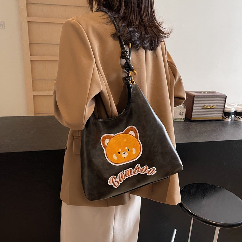 New fashionable and cute 2025 bear shoulder bag women's Donnie Mori casual tote bag large-capacity messenger bag