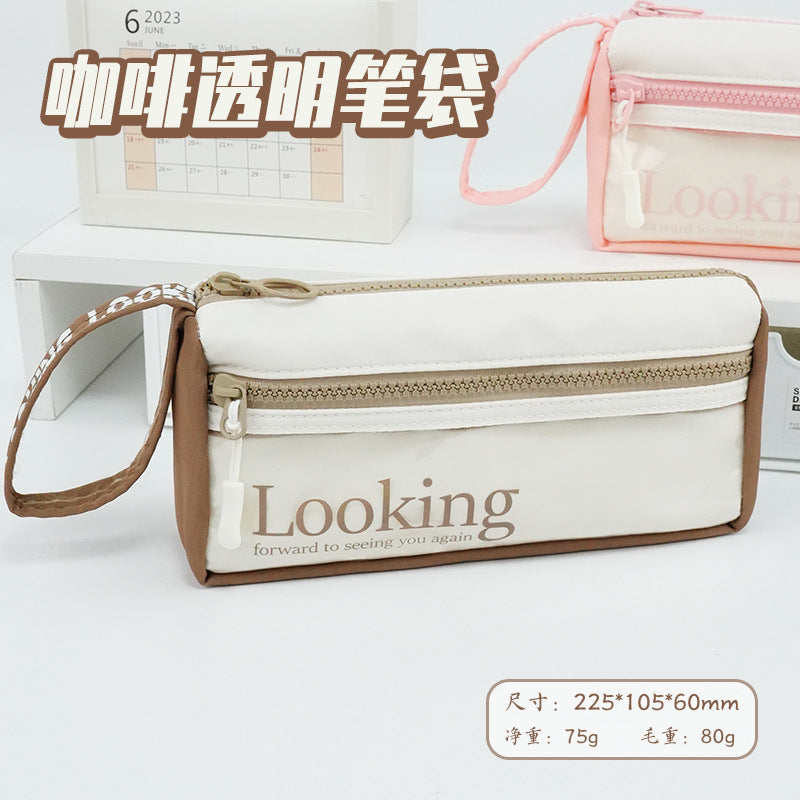 Stationery box pencil bag customization, large capacity, simple and original design, transparent pencil case, junior high school students and primary school students, advanced sense