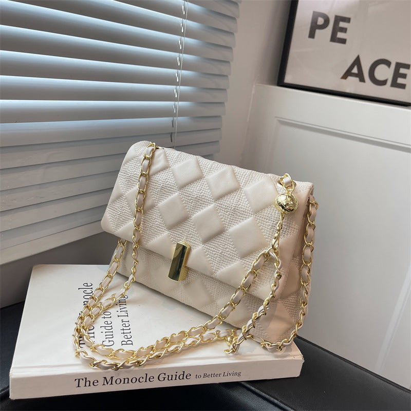 2025 new fashion simple indentation diamond golden ball chain bag versatile single shoulder oblique span women's bag