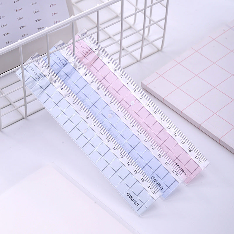 Deli 6235 Straight Rule Color Multifunctional Plastic Ruler with Wave Line Cartoon Small Ruler Student Portable Transparent