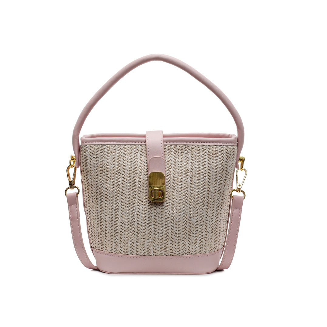 Foreign single woven straw bag women's 2025 new niche design messenger bag versatile high-end portable bucket bag