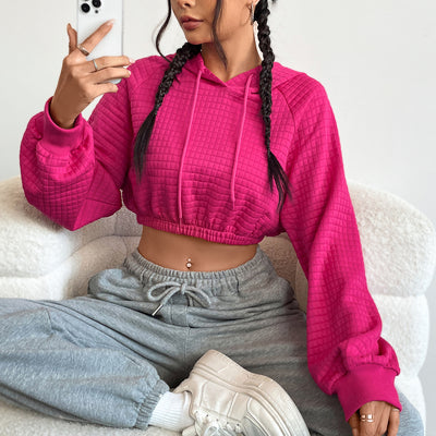 Pre-sale 72562# european and american women's clothing autumn and winter hooded long-sleeved navel-baring short versatile women's sweatshirt